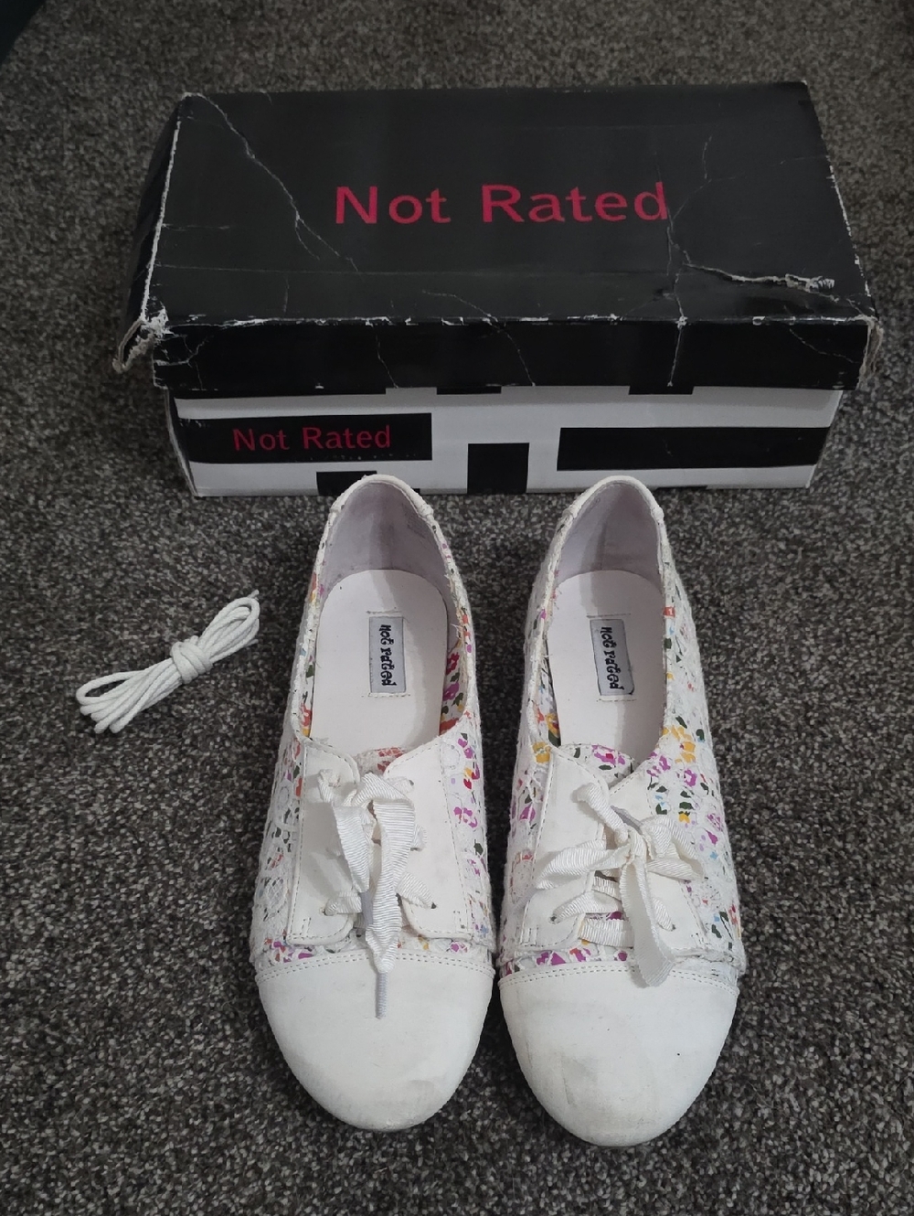 Not Rated White Floral Lace Sneakers with Multicolor Accent